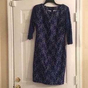 White and blue lace dress.